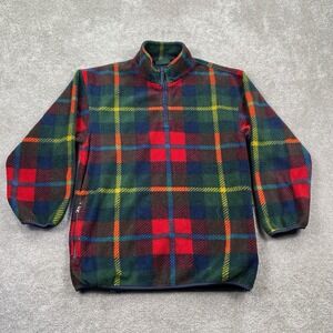 VTG Trader Bay Plaid Flannel Zip Up Fleece Sweater Size M Red Green
